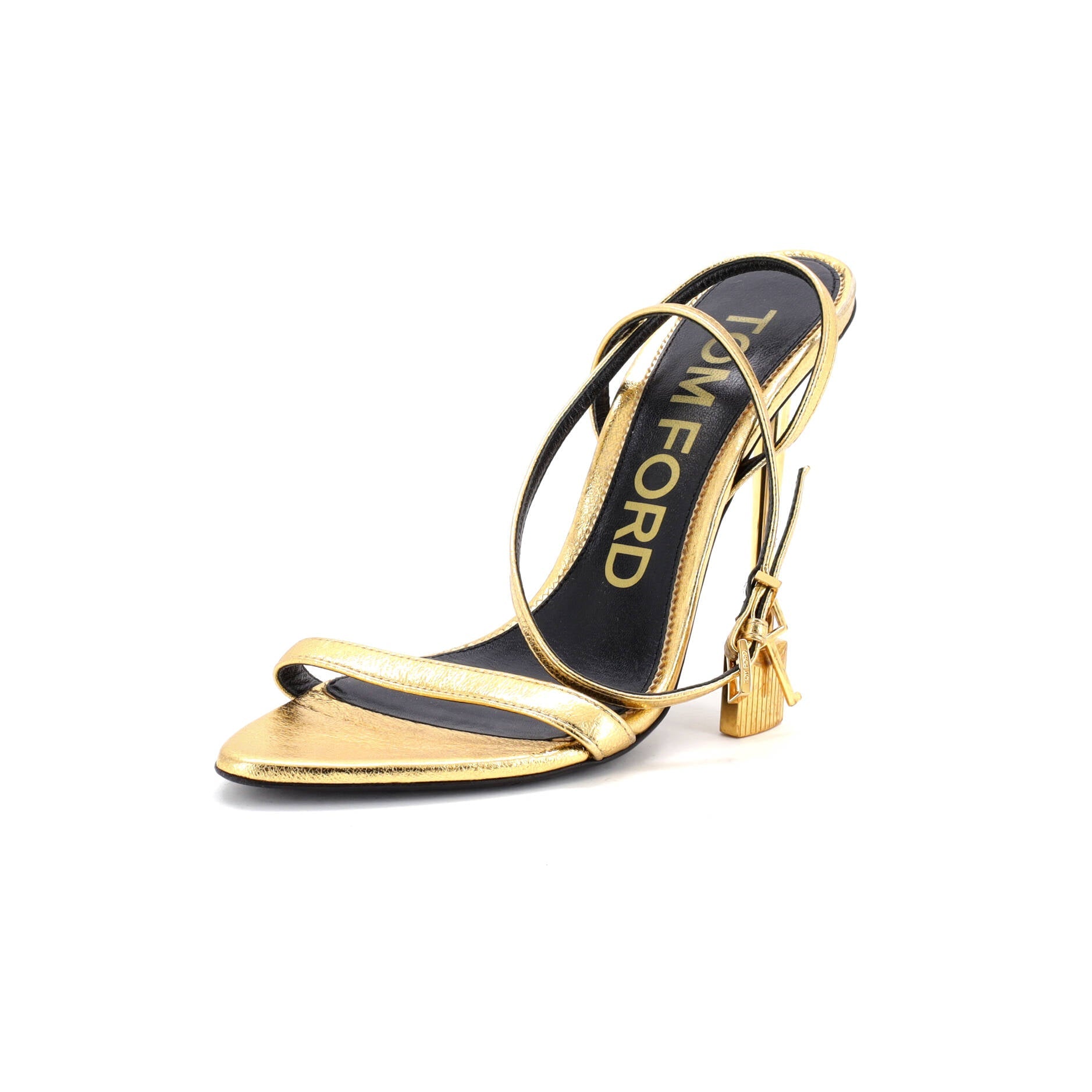 Women's Padlock Pointy Naked Heeled Sandals Leather 105