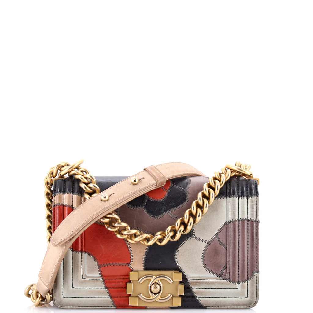 Boy Flap Bag Camellia Lambskin and Suede Patchwork Small