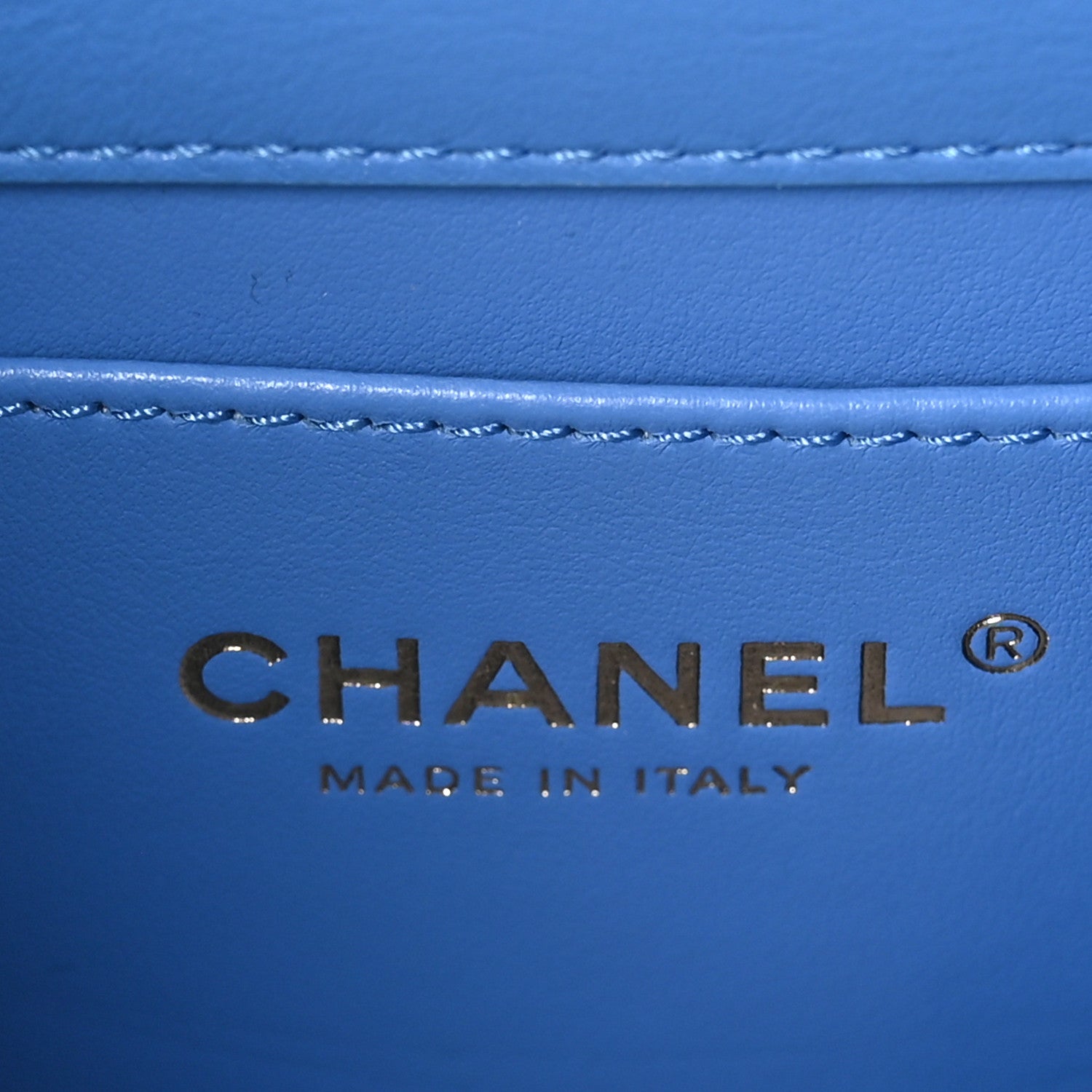 Lambskin Quilted Chain Logo Top Handle Flap Blue