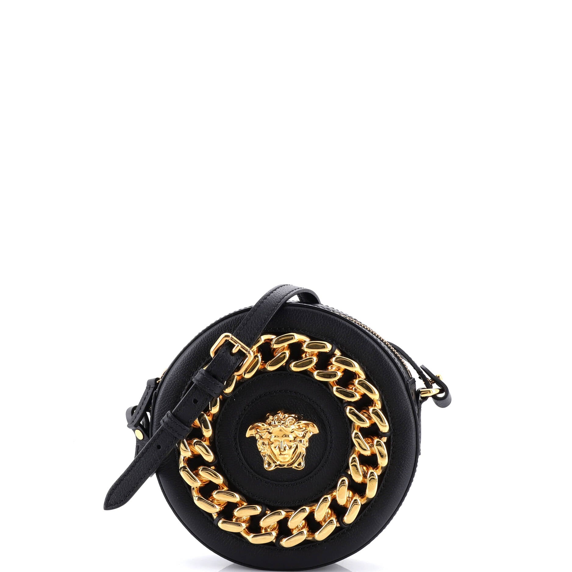 La Medusa Round Camera Bag Leather with Chain Detail Small