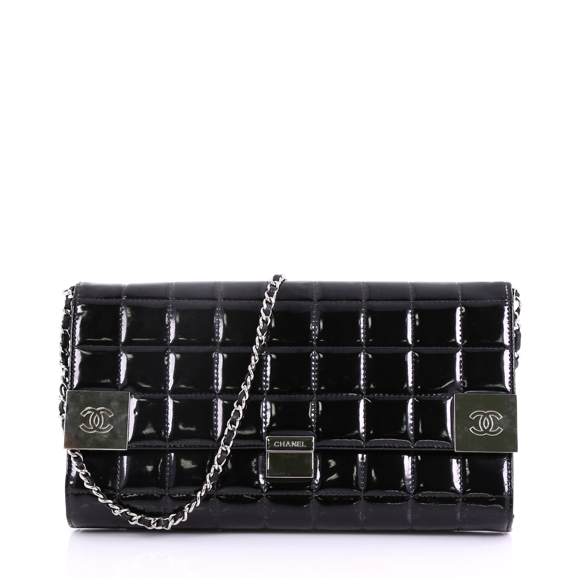 Chocolate Bar Chain Clutch Quilted Patent