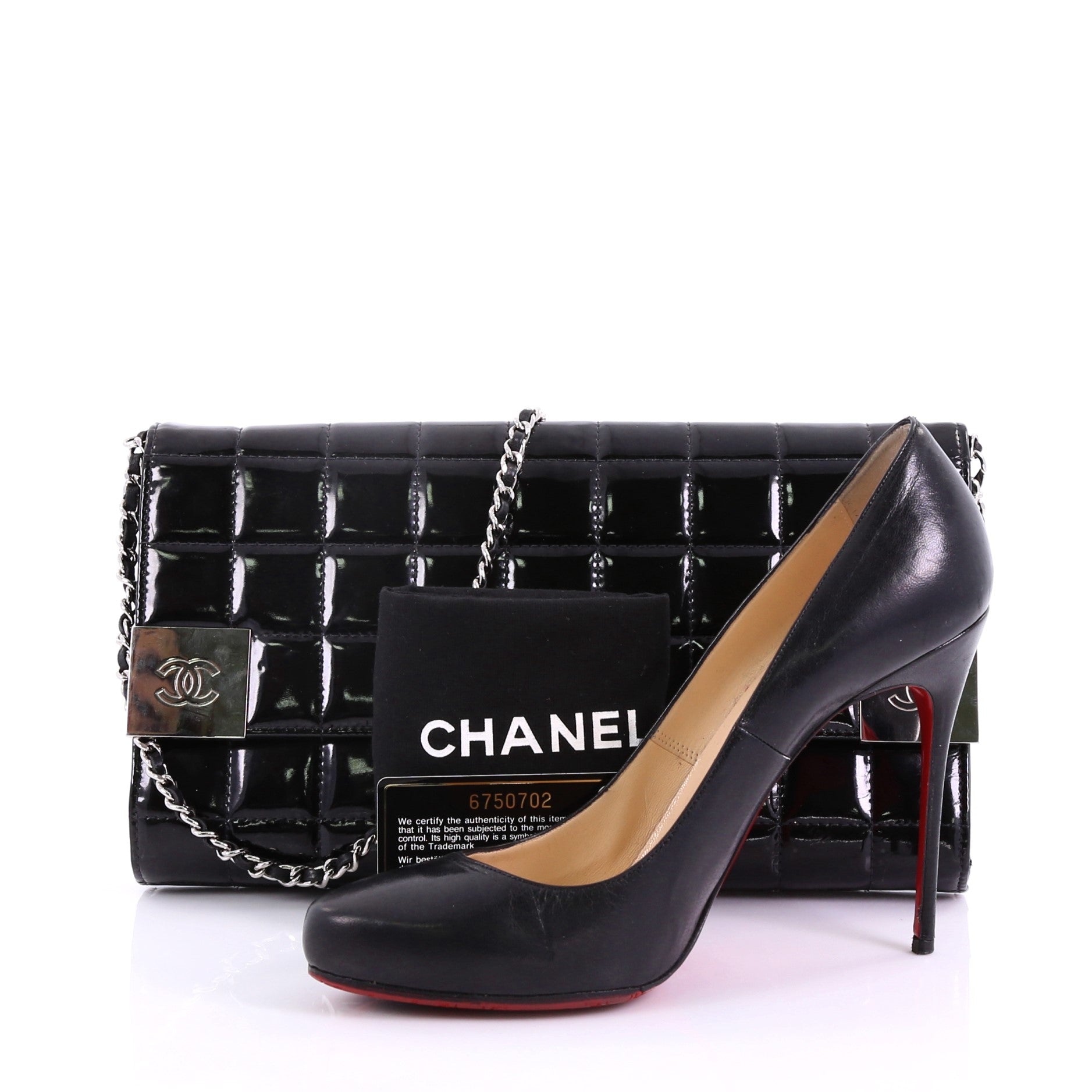 Chocolate Bar Chain Clutch Quilted Patent