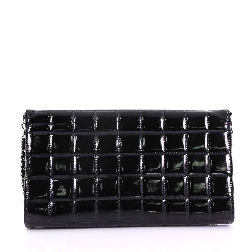 Chocolate Bar Chain Clutch Quilted Patent