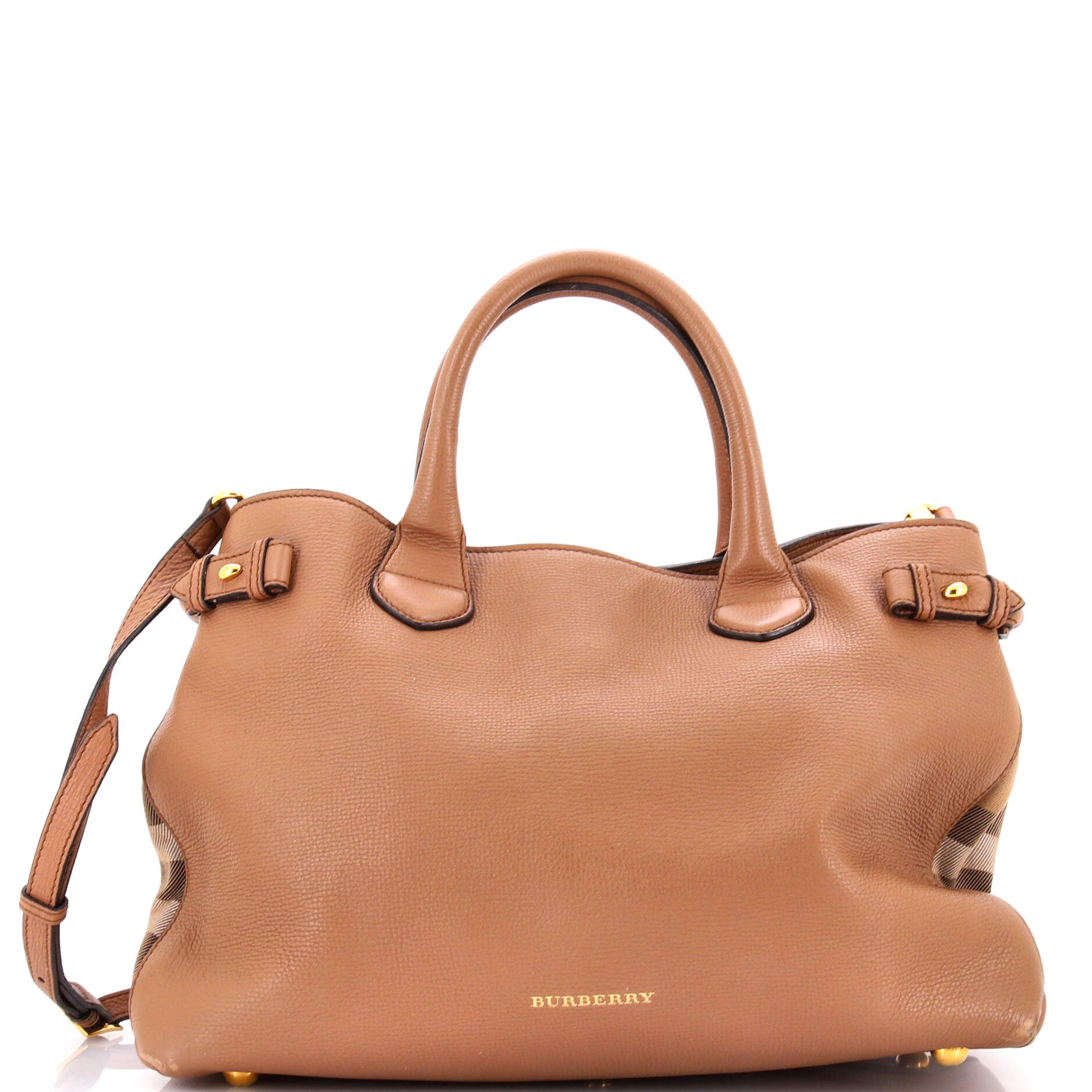 Banner Tote Leather and House Check Canvas Medium