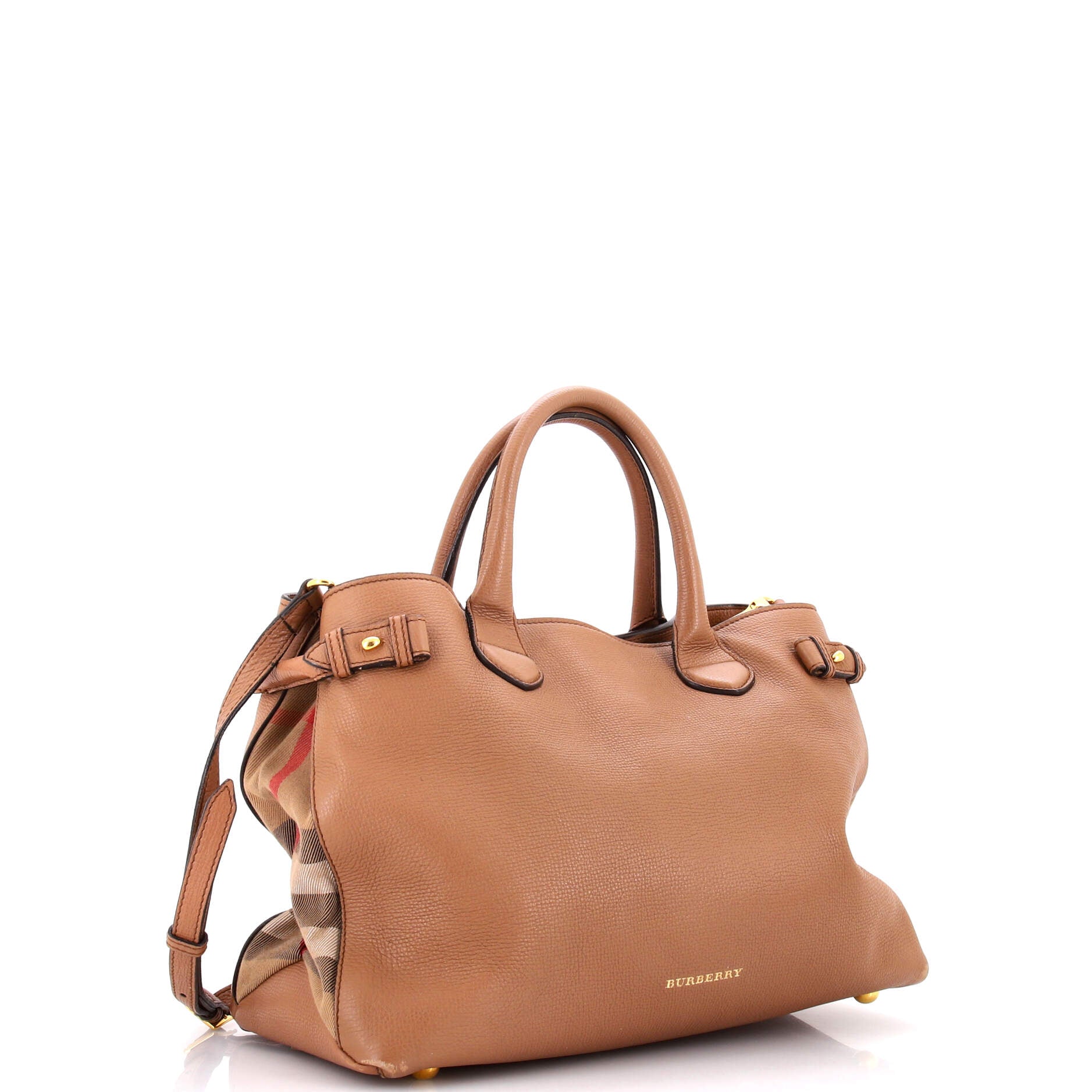 Banner Tote Leather and House Check Canvas Medium