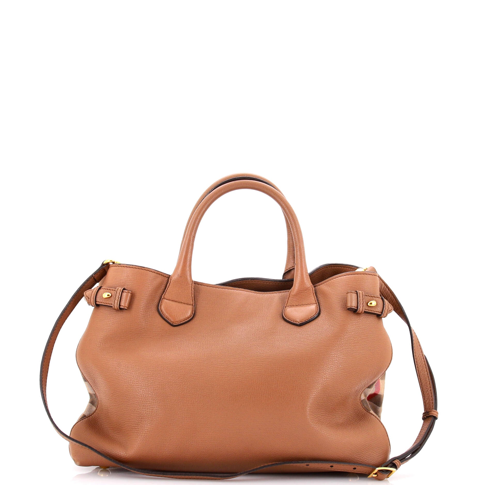 Banner Tote Leather and House Check Canvas Medium