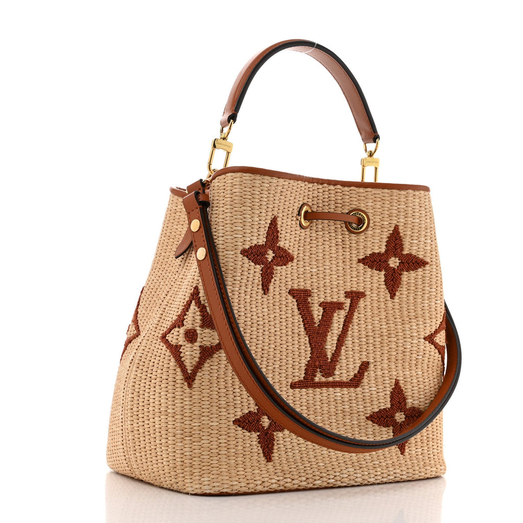 Raffia Calfskin Monogram Neonoe MM Tan