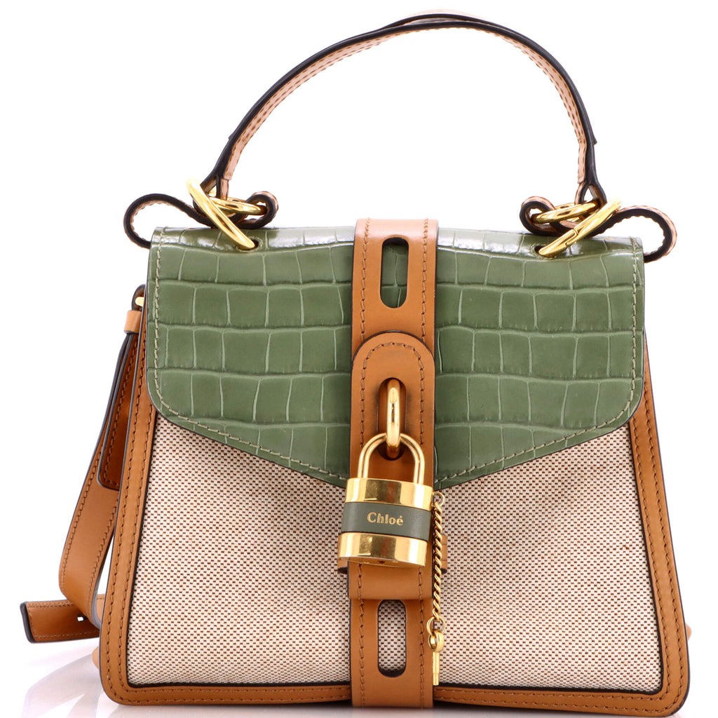 Aby Day Bag Crocodile Embossed Leather and Canvas Small