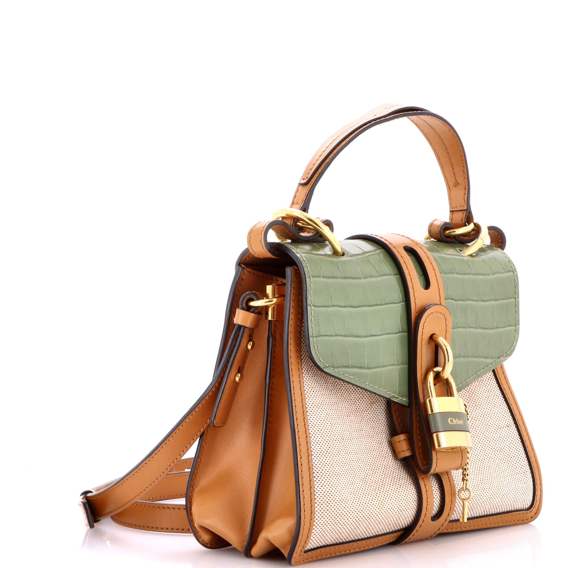 Aby Day Bag Crocodile Embossed Leather and Canvas Small