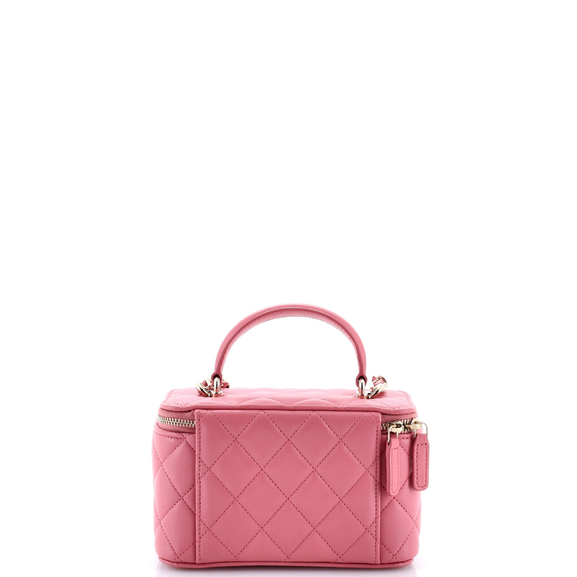 Classic Top Handle Vanity Case with Chain Quilted Lambskin Small
