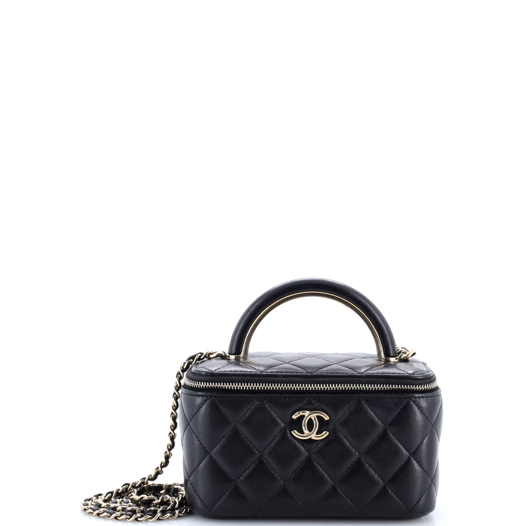 Charming Handle Vanity Case with Chain Quilted Lambskin Small