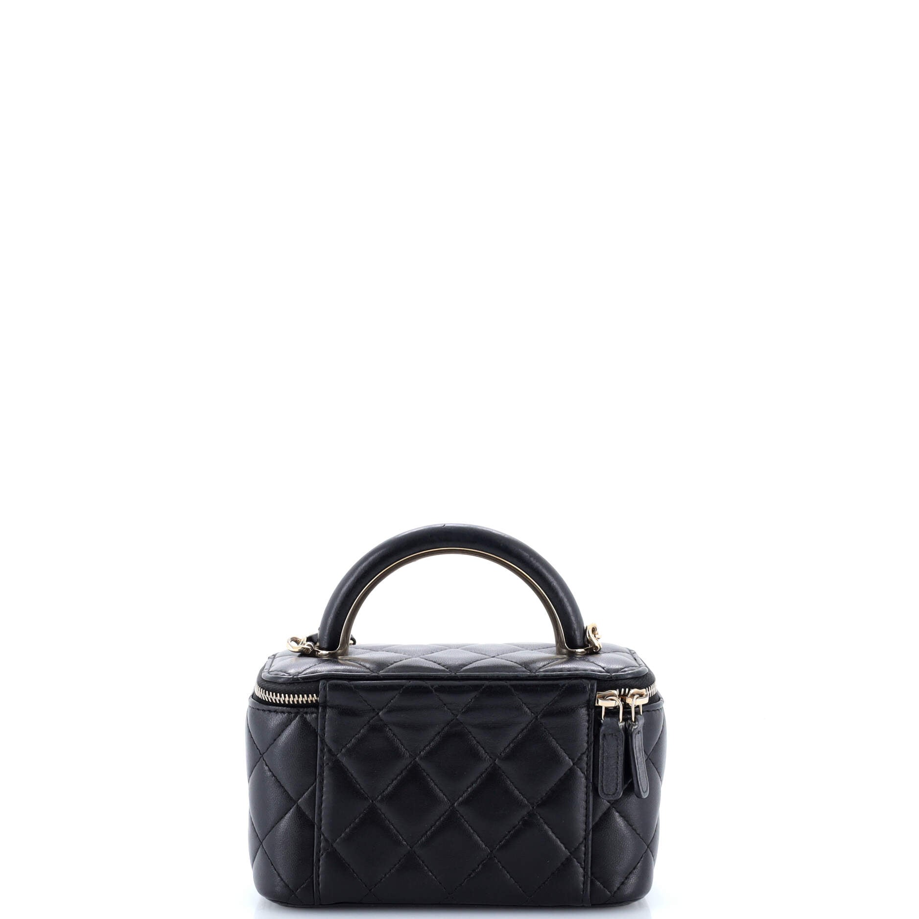 Charming Handle Vanity Case with Chain Quilted Lambskin Small