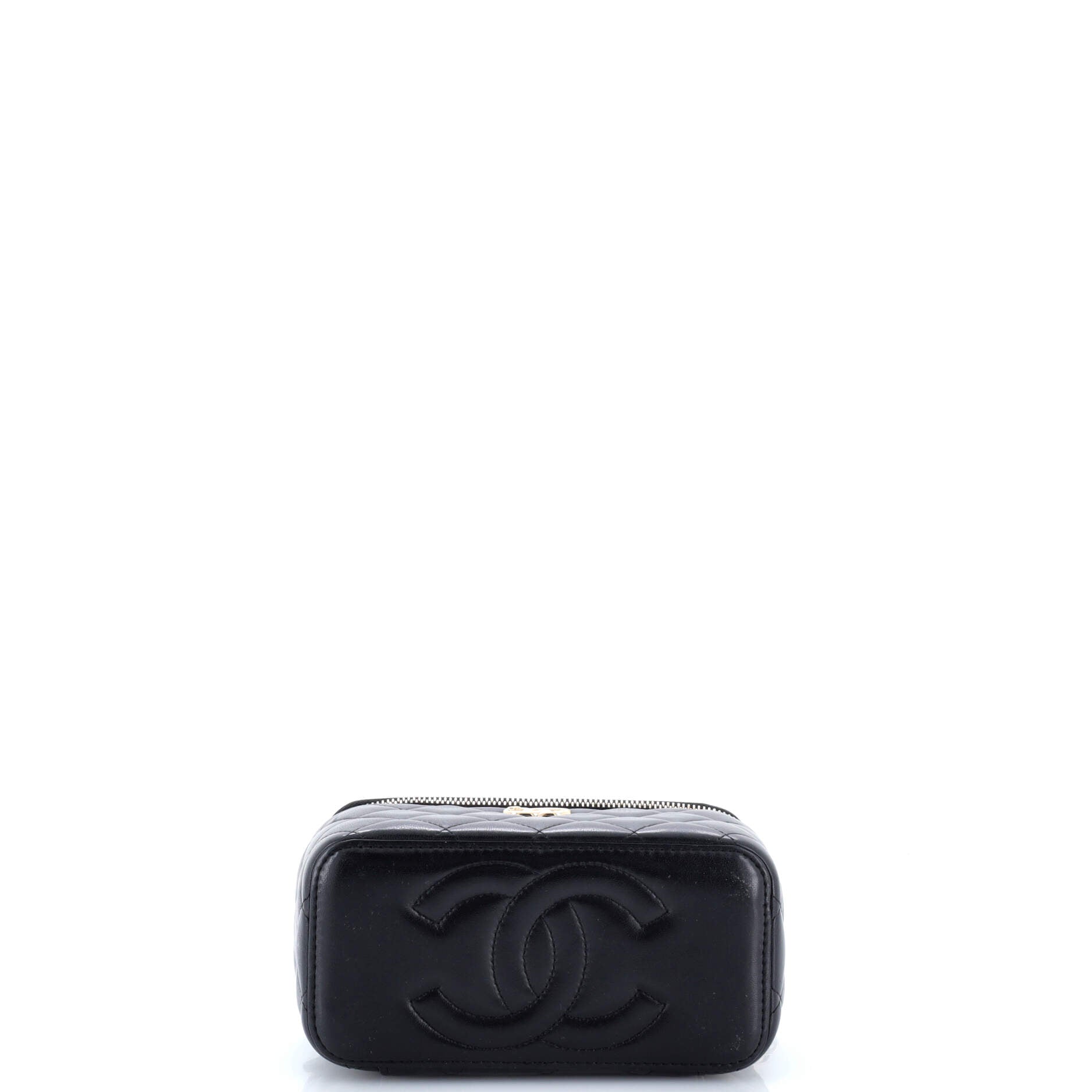 Charming Handle Vanity Case with Chain Quilted Lambskin Small