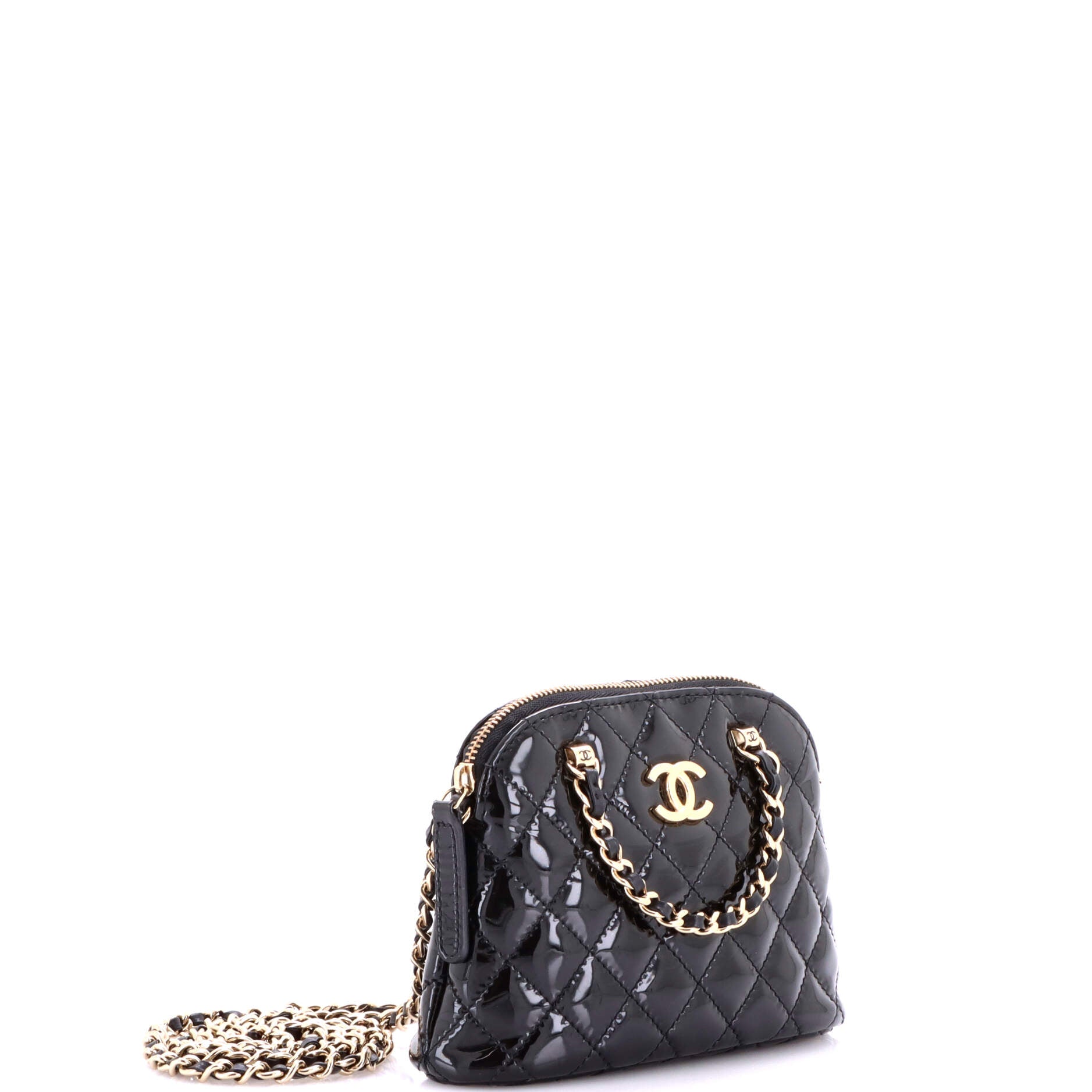 CC Dome Zip Crossbody Bag Quilted Patent Mini