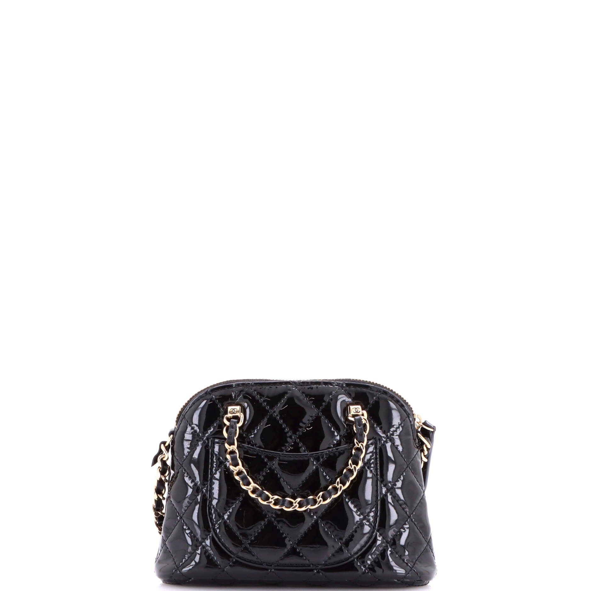 CC Dome Zip Crossbody Bag Quilted Patent Mini