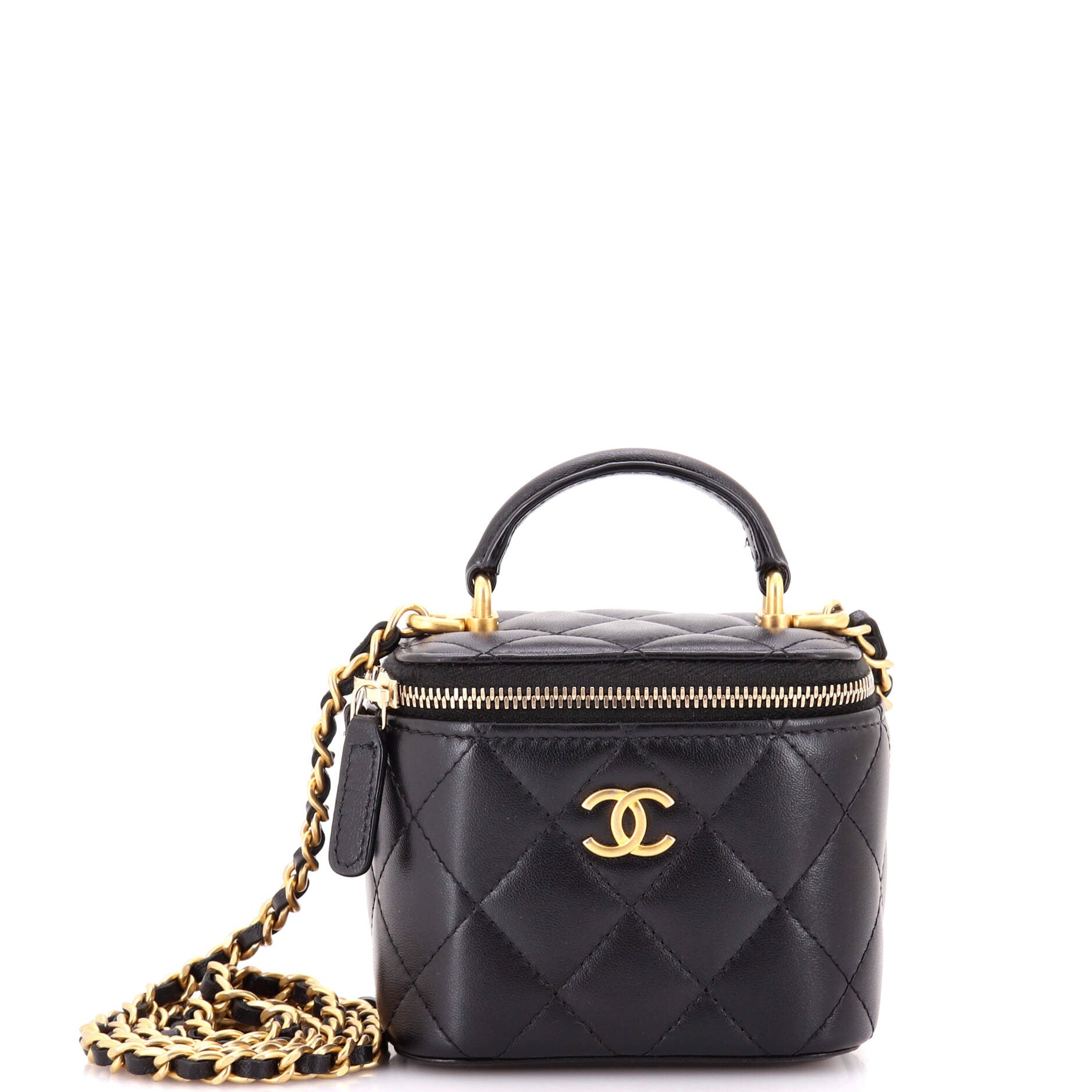 Classic Top Handle Vanity Case with Chain Quilted Lambskin Mini
