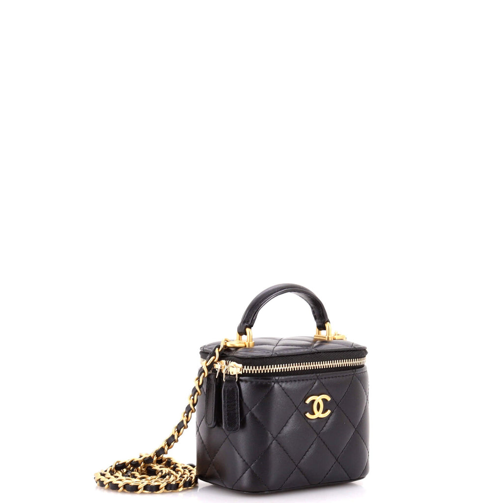 Classic Top Handle Vanity Case with Chain Quilted Lambskin Mini