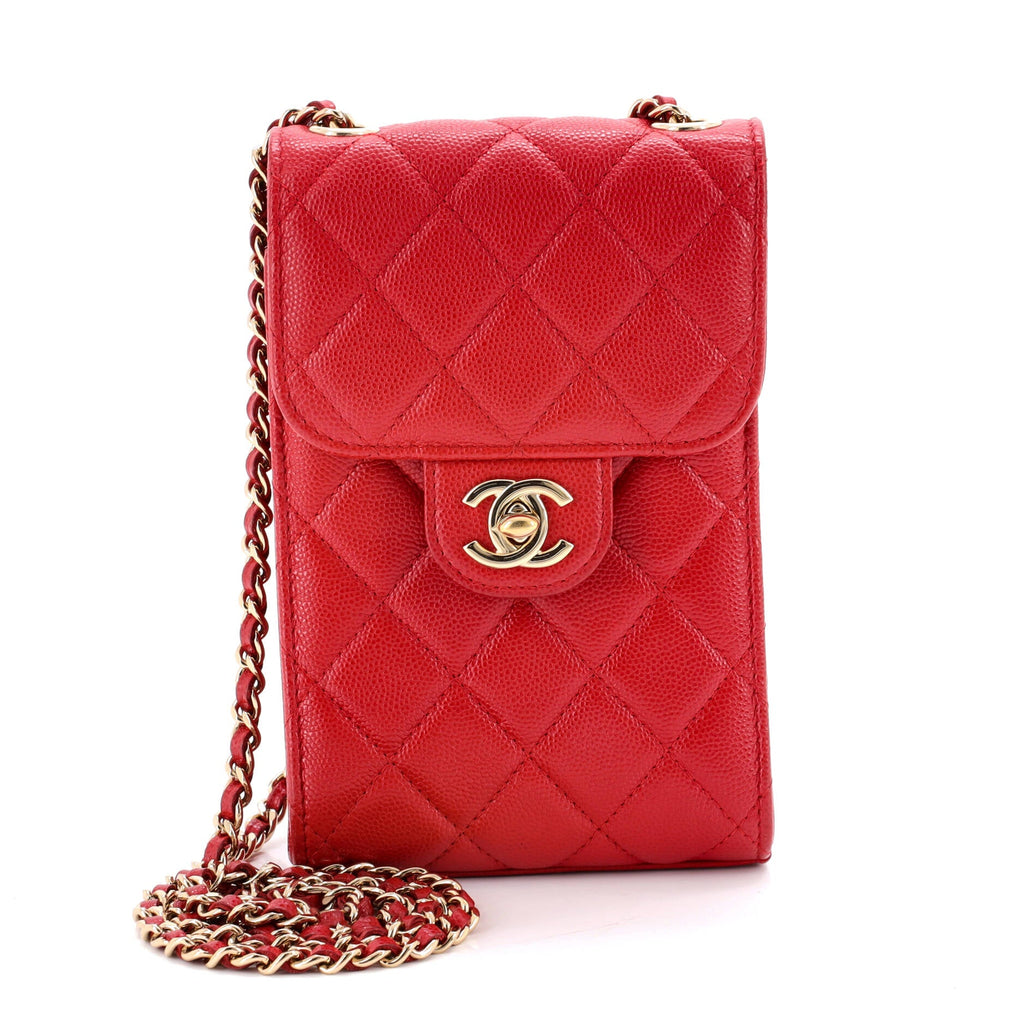 CC Flap Phone Holder Crossbody Bag Quilted Caviar