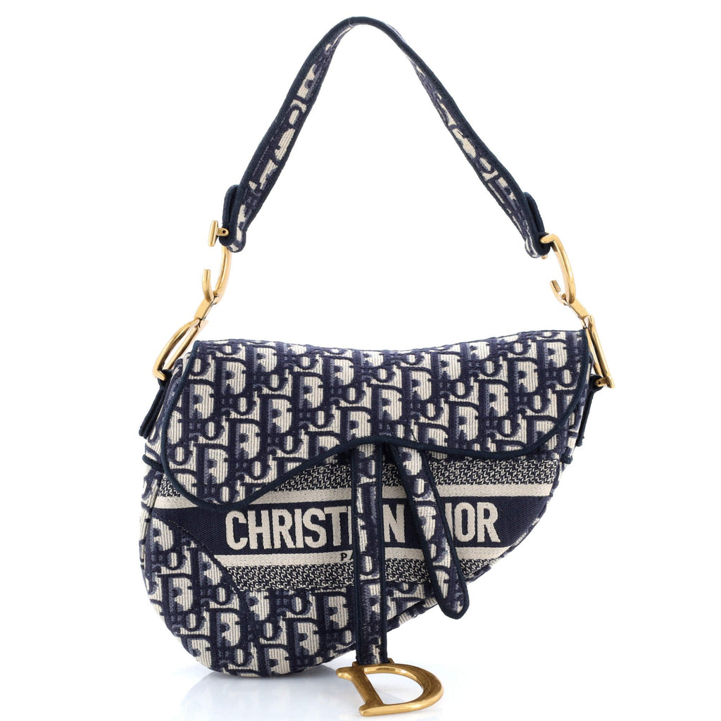 Saddle Handbag Logo Embroidered Oblique Canvas Medium