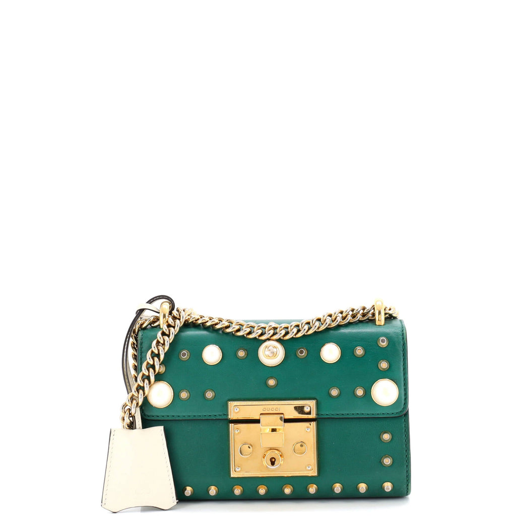 Pearly Padlock Shoulder Bag Studded Leather Small