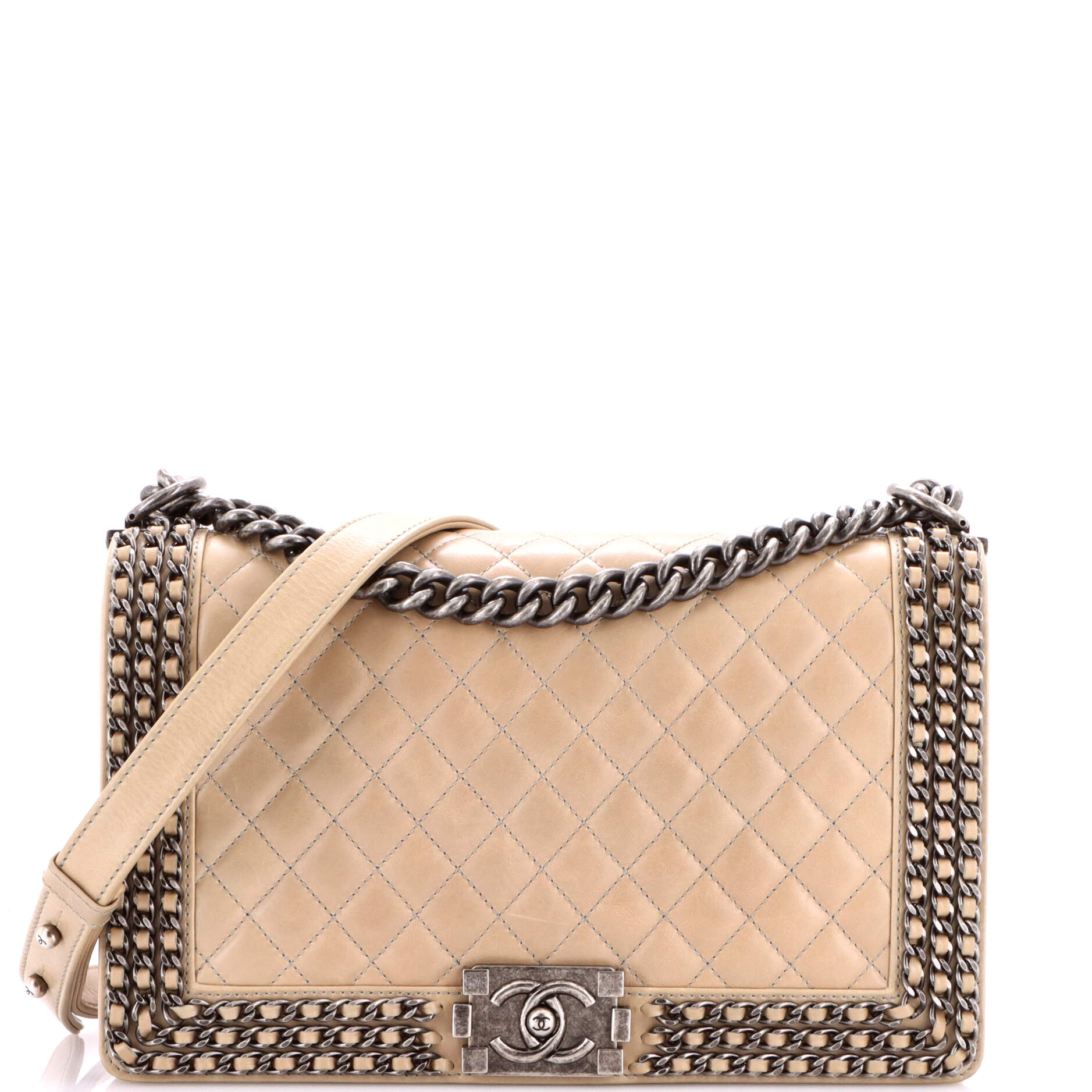 Chained Boy Flap Bag Quilted Glazed Calfskin New Medium