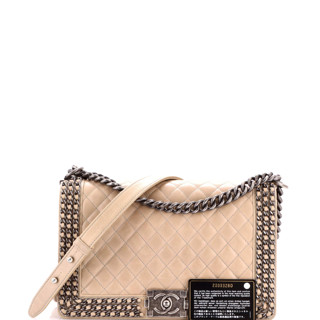 Chained Boy Flap Bag Quilted Glazed Calfskin New Medium
