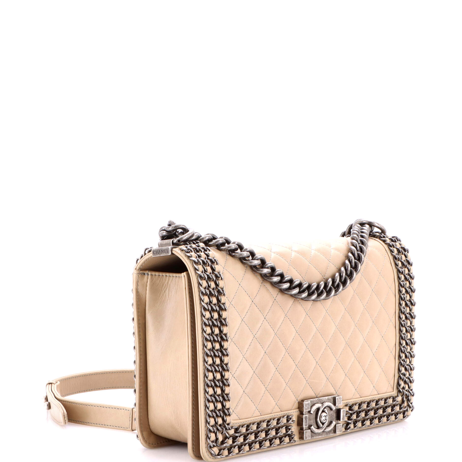 Chained Boy Flap Bag Quilted Glazed Calfskin New Medium