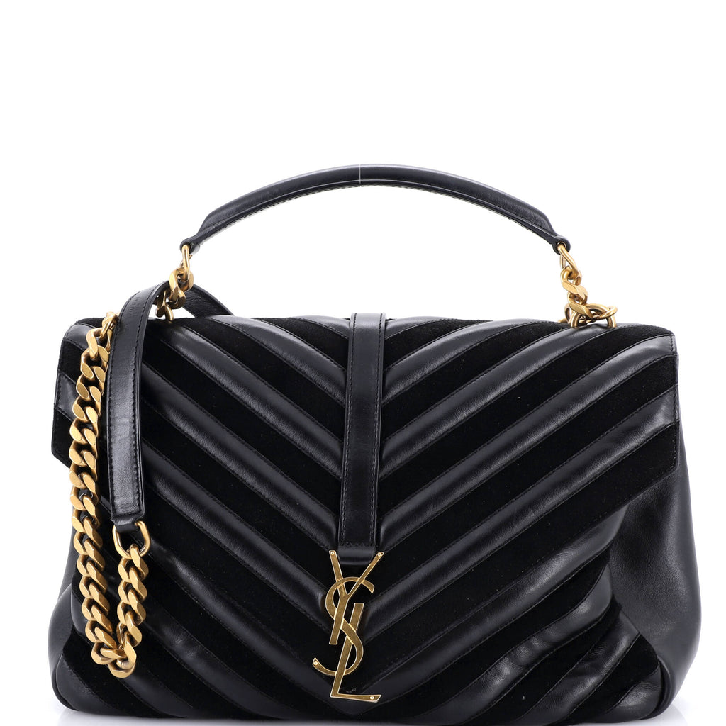 Classic Monogram College Bag Matelasse Chevron Leather and Suede Large