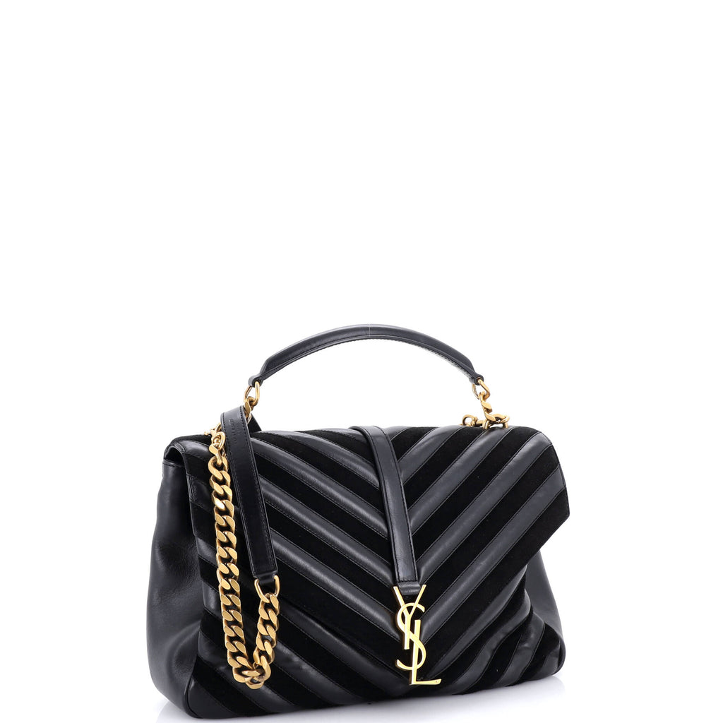 Classic Monogram College Bag Matelasse Chevron Leather and Suede Large