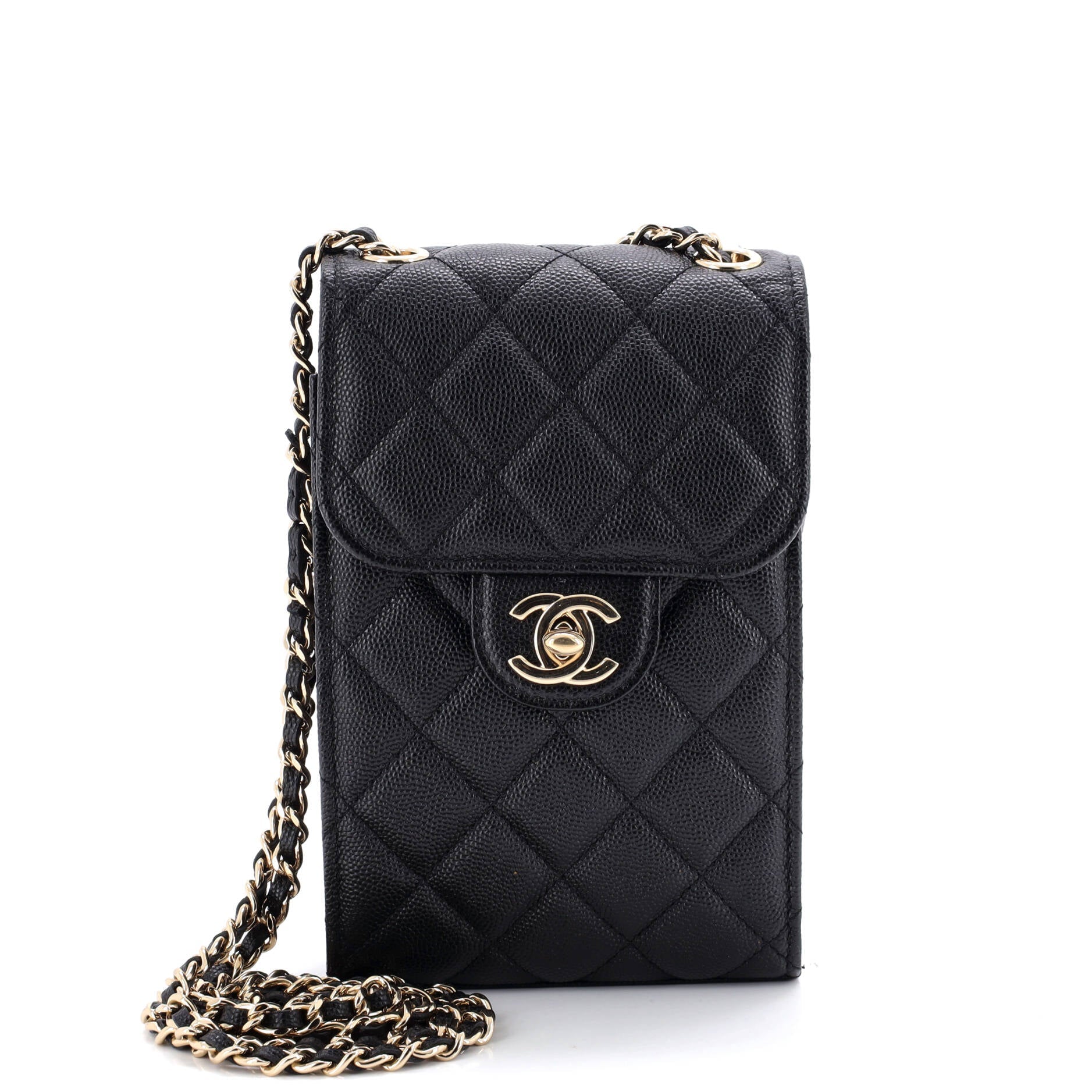 CC Flap Phone Holder Crossbody Bag Quilted Caviar