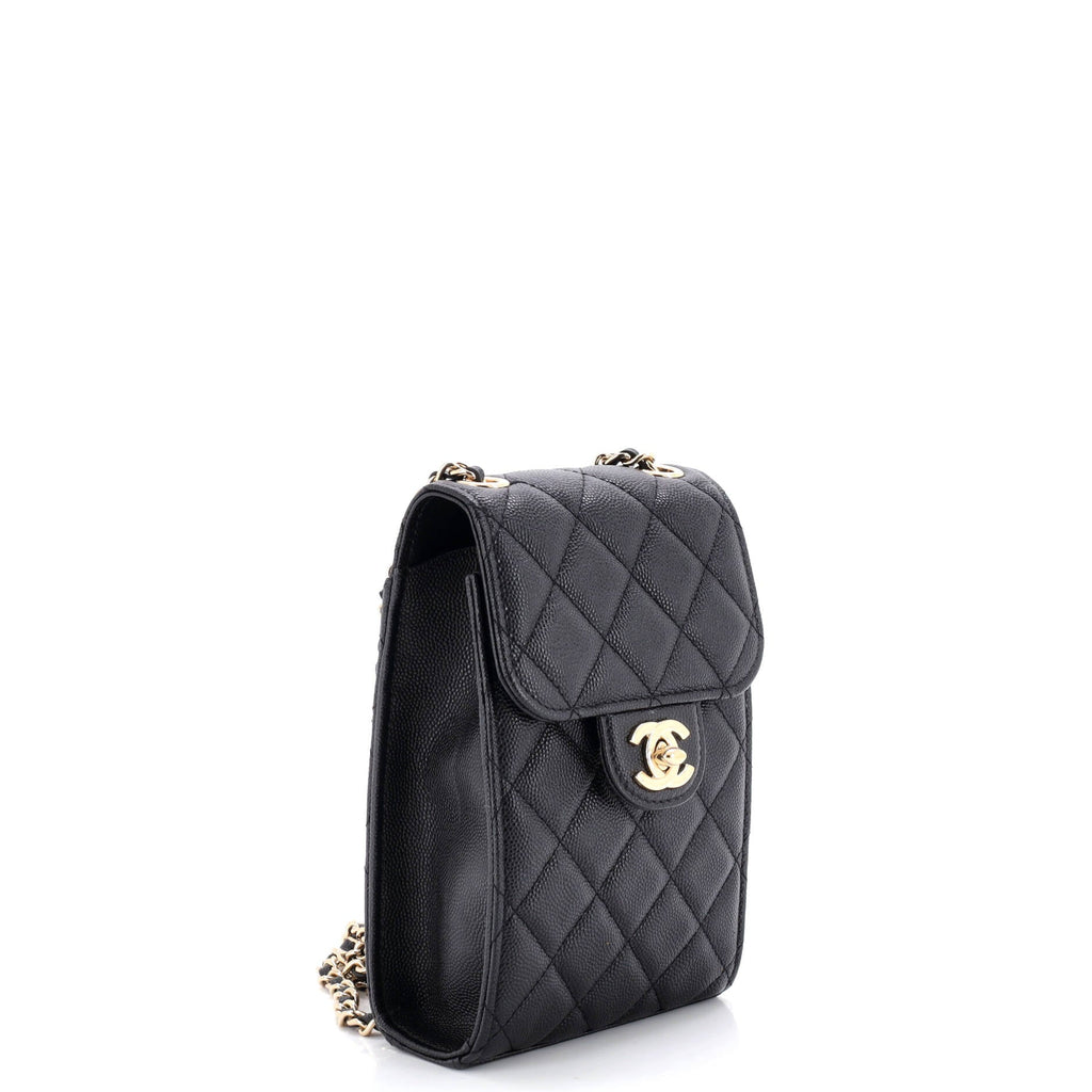 CC Flap Phone Holder Crossbody Bag Quilted Caviar