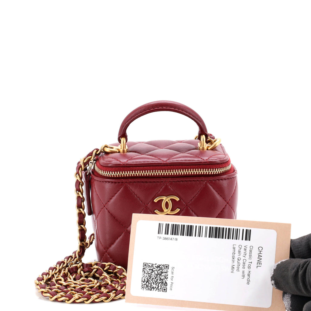 Classic Top Handle Vanity Case with Chain Quilted Lambskin Mini