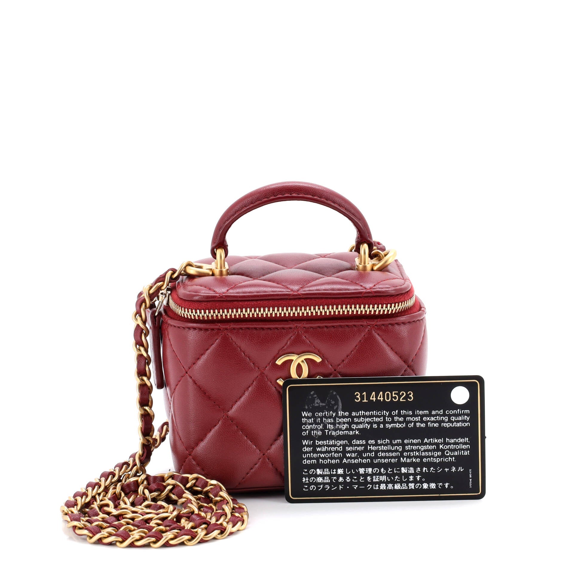 Classic Top Handle Vanity Case with Chain Quilted Lambskin Mini