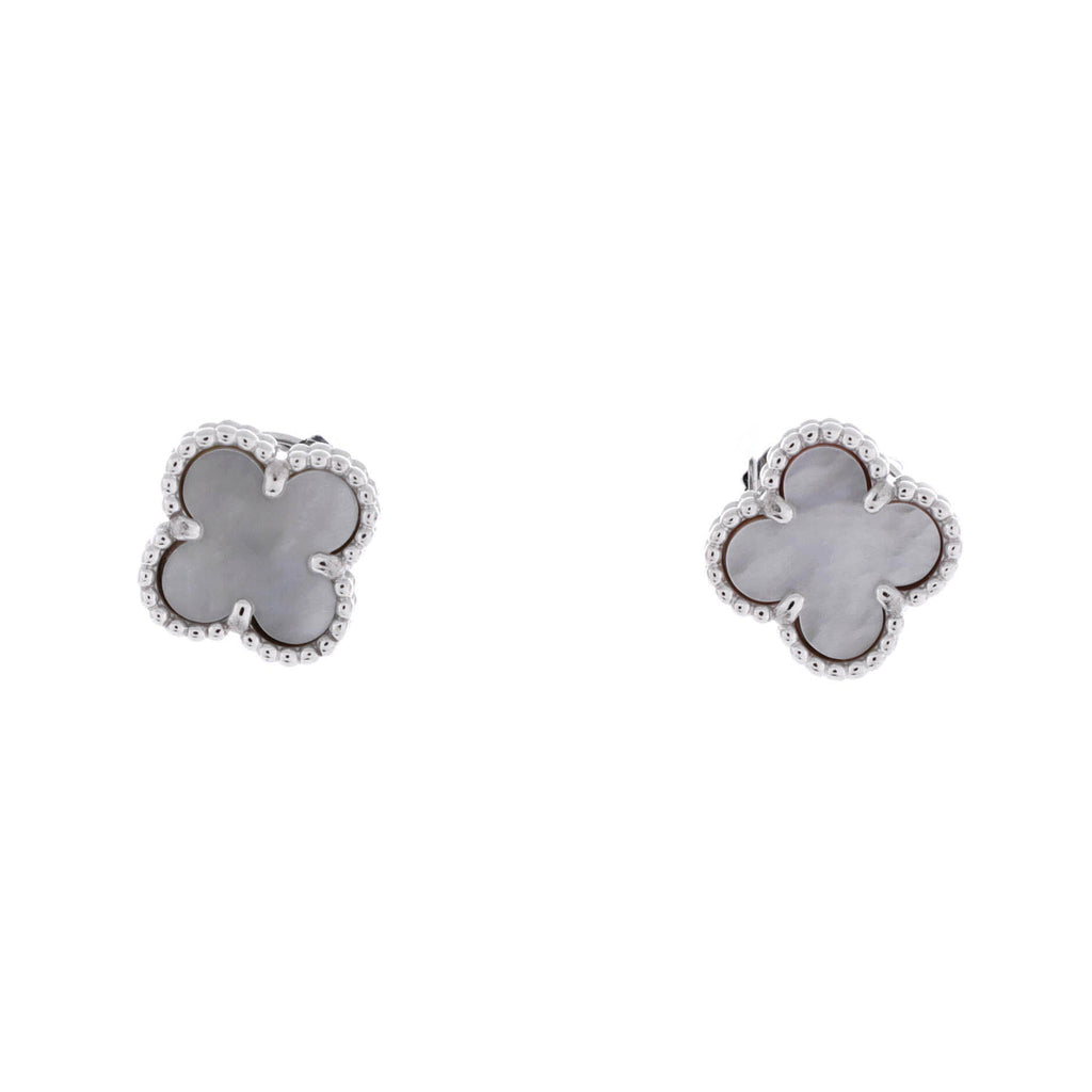 Sweet Alhambra Stud Earrings 18K White Gold and Mother of Pearl