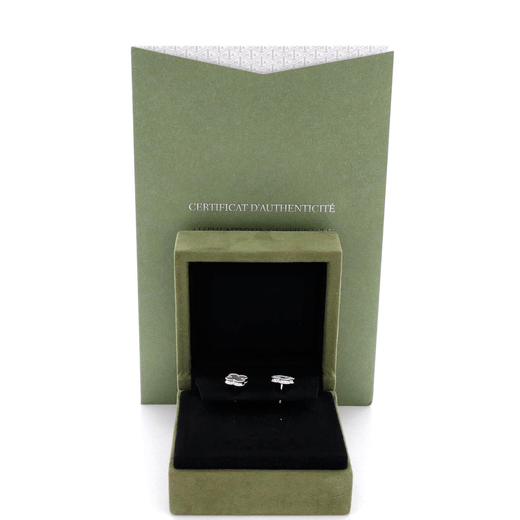 Sweet Alhambra Stud Earrings 18K White Gold and Mother of Pearl