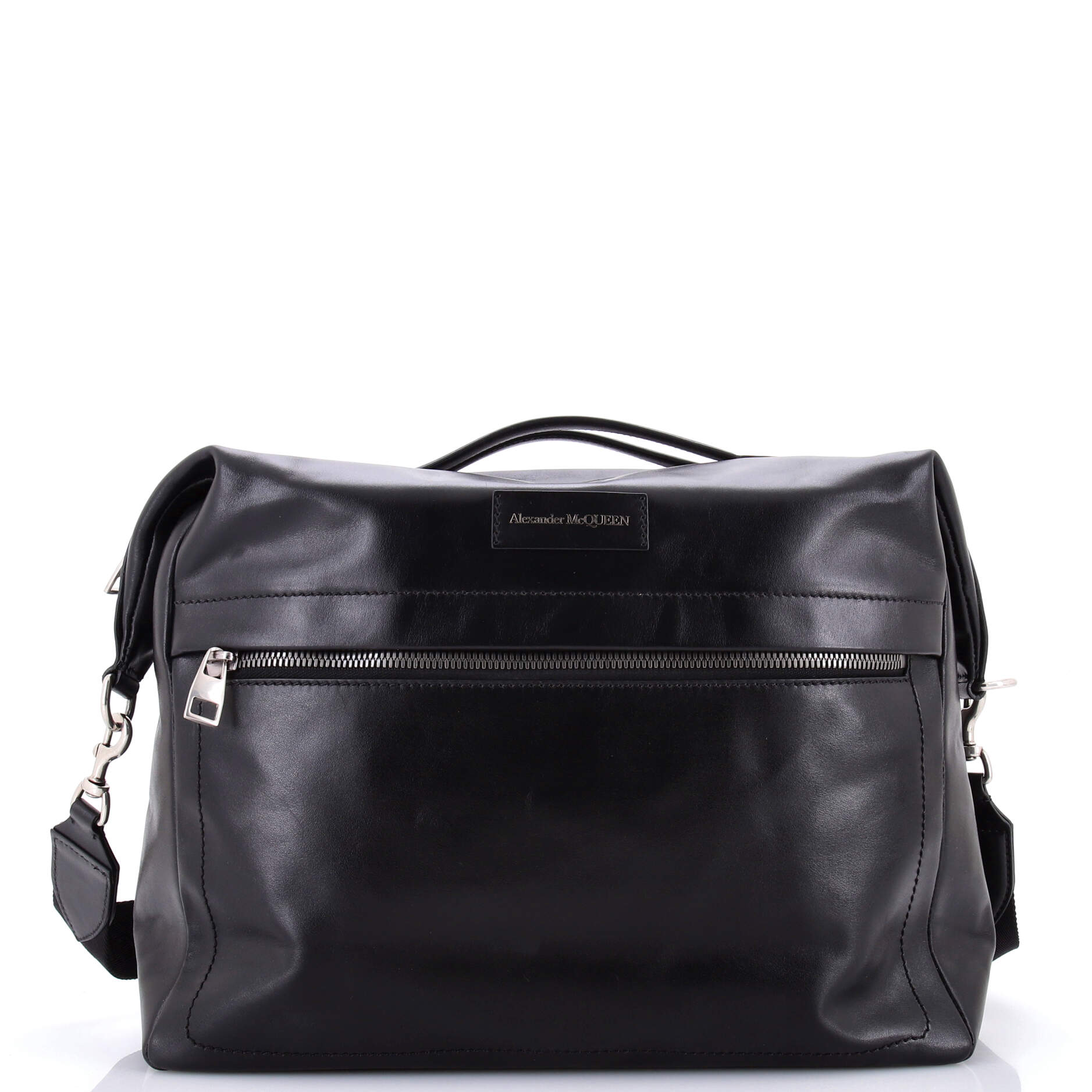 Front Zip Logo Messenger Bag Leather Medium