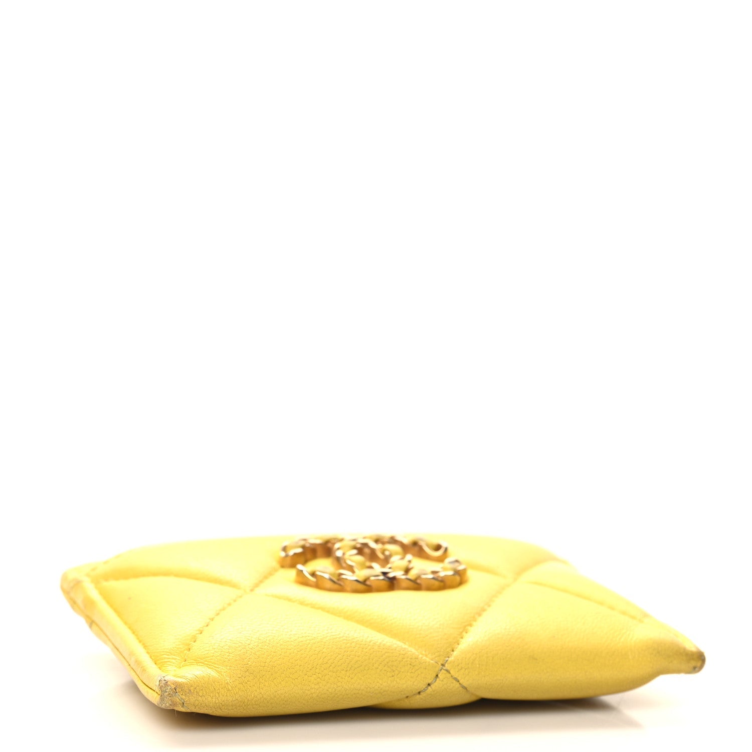 Lambskin Quilted Chanel 19  Holder Yellow