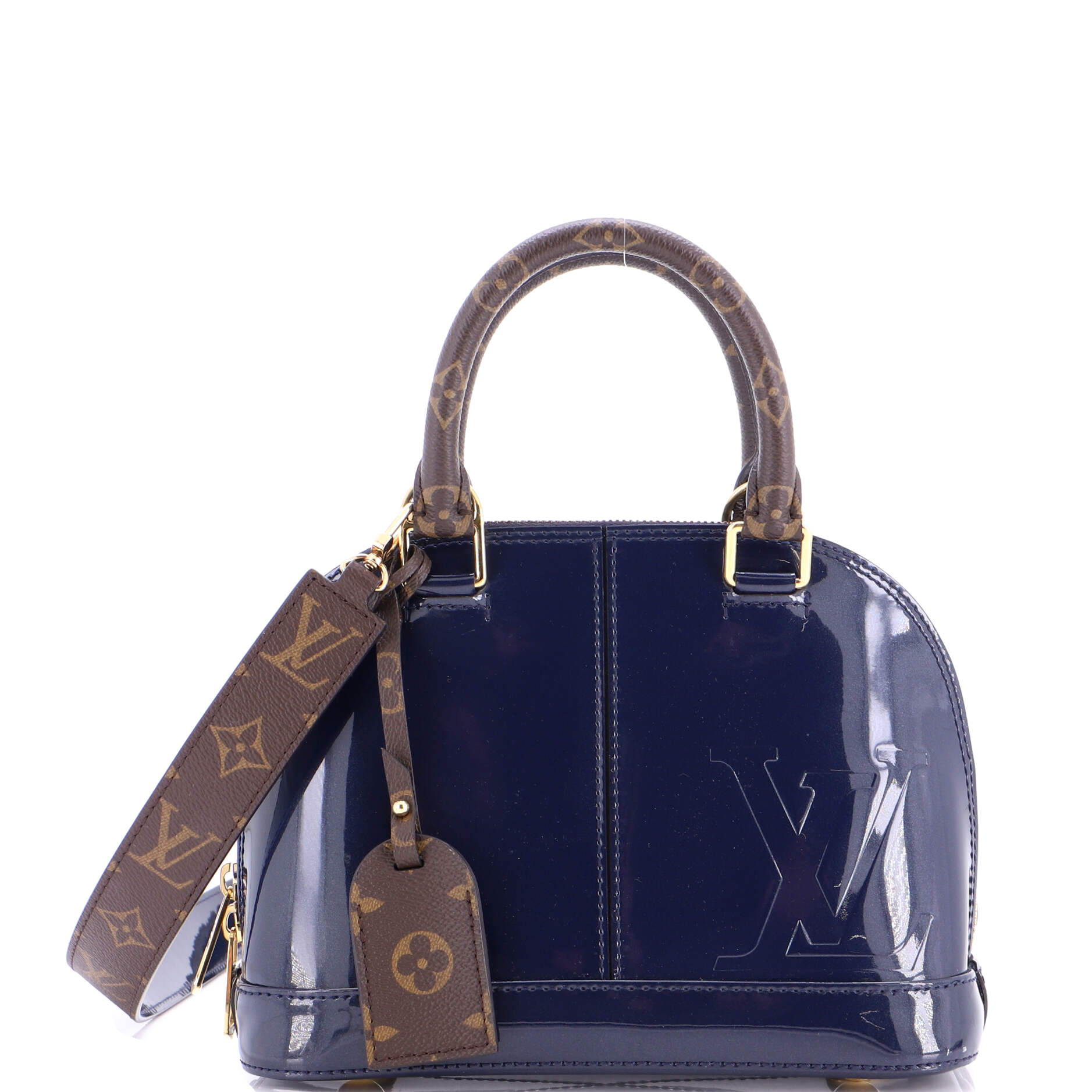 Alma Handbag Vernis with Monogram Canvas BB