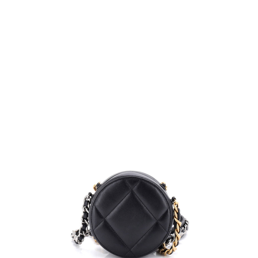 19 Round Clutch with Chain Quilted Leather
