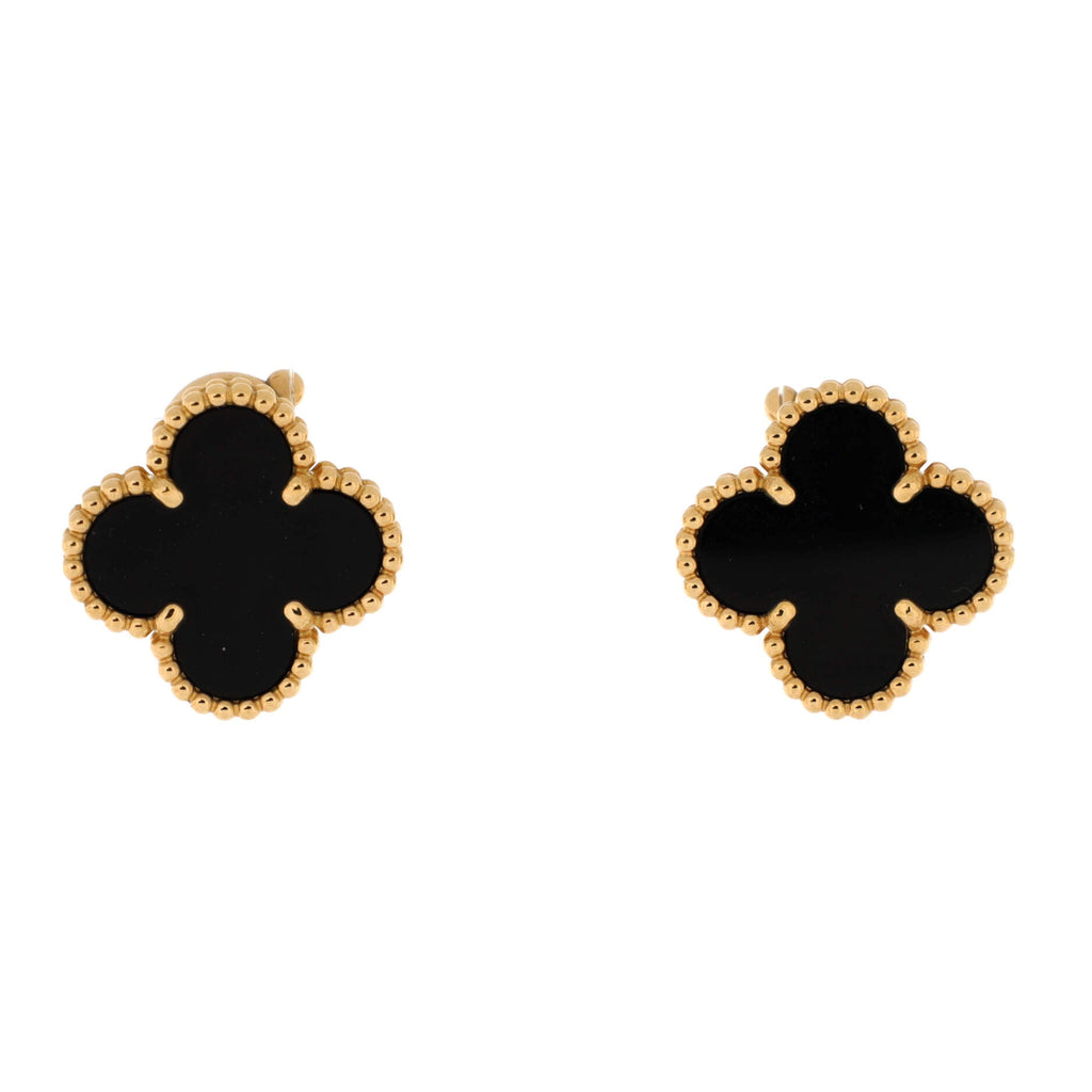 Vintage Alhambra Earrings 18K Yellow Gold and Onyx