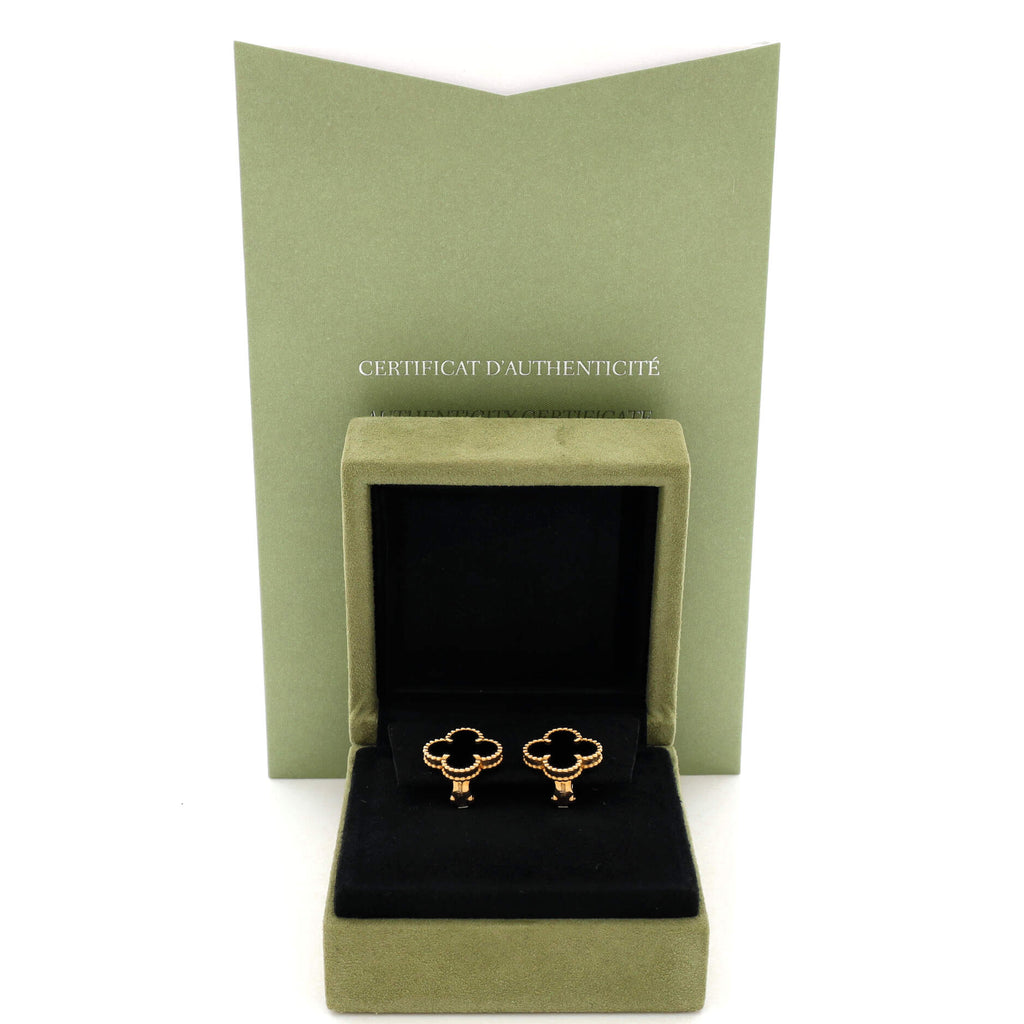 Vintage Alhambra Earrings 18K Yellow Gold and Onyx