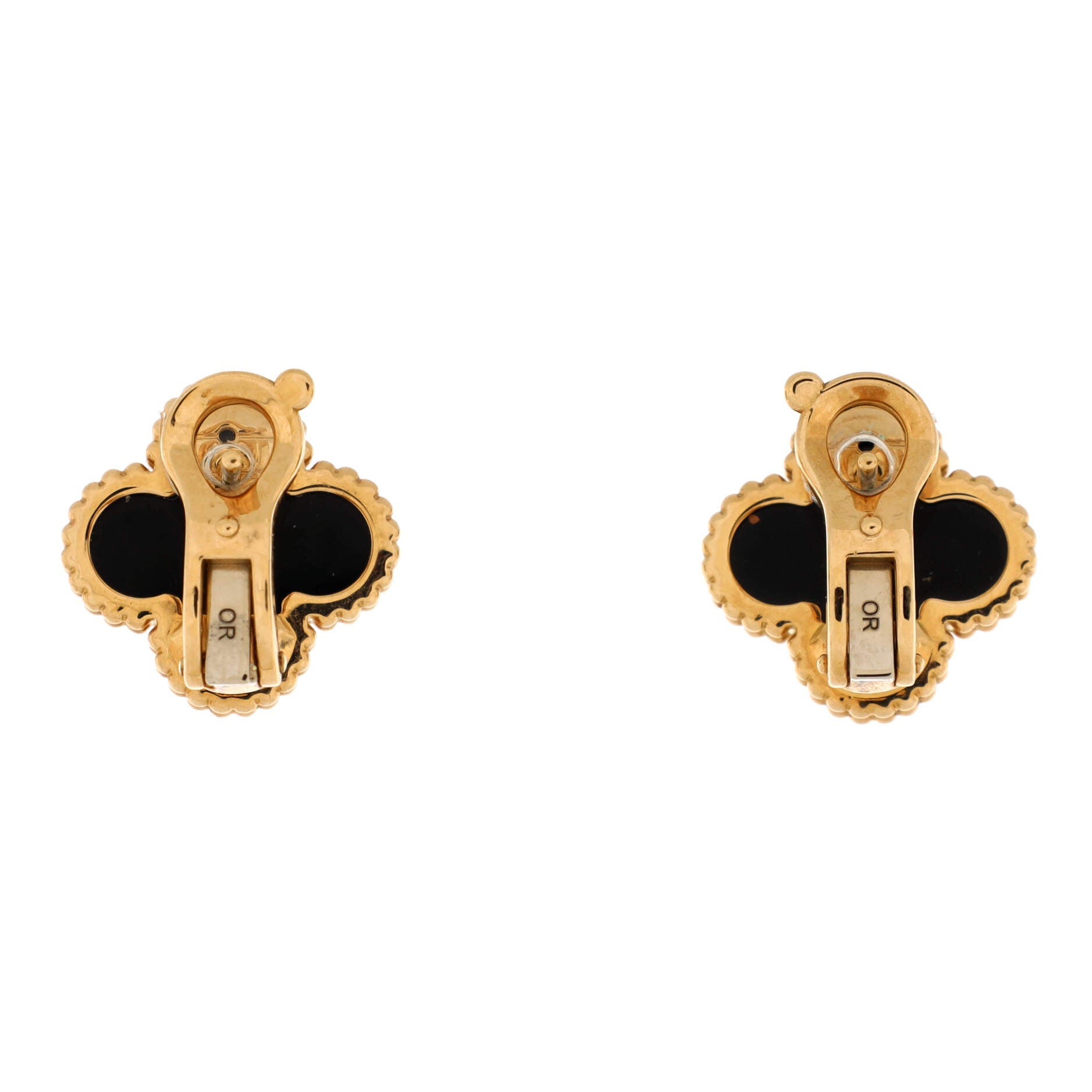 Vintage Alhambra Earrings 18K Yellow Gold and Onyx