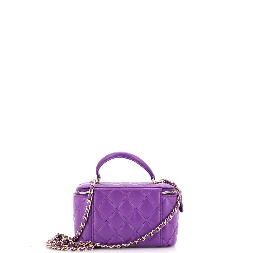 Classic Top Handle Vanity Case with Chain Quilted Lambskin Small