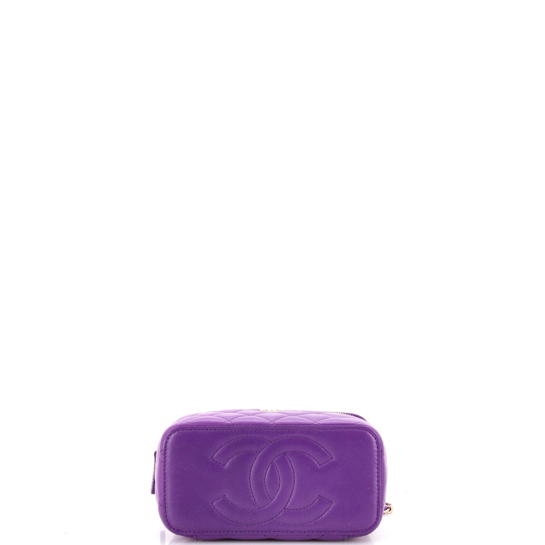 Classic Top Handle Vanity Case with Chain Quilted Lambskin Small