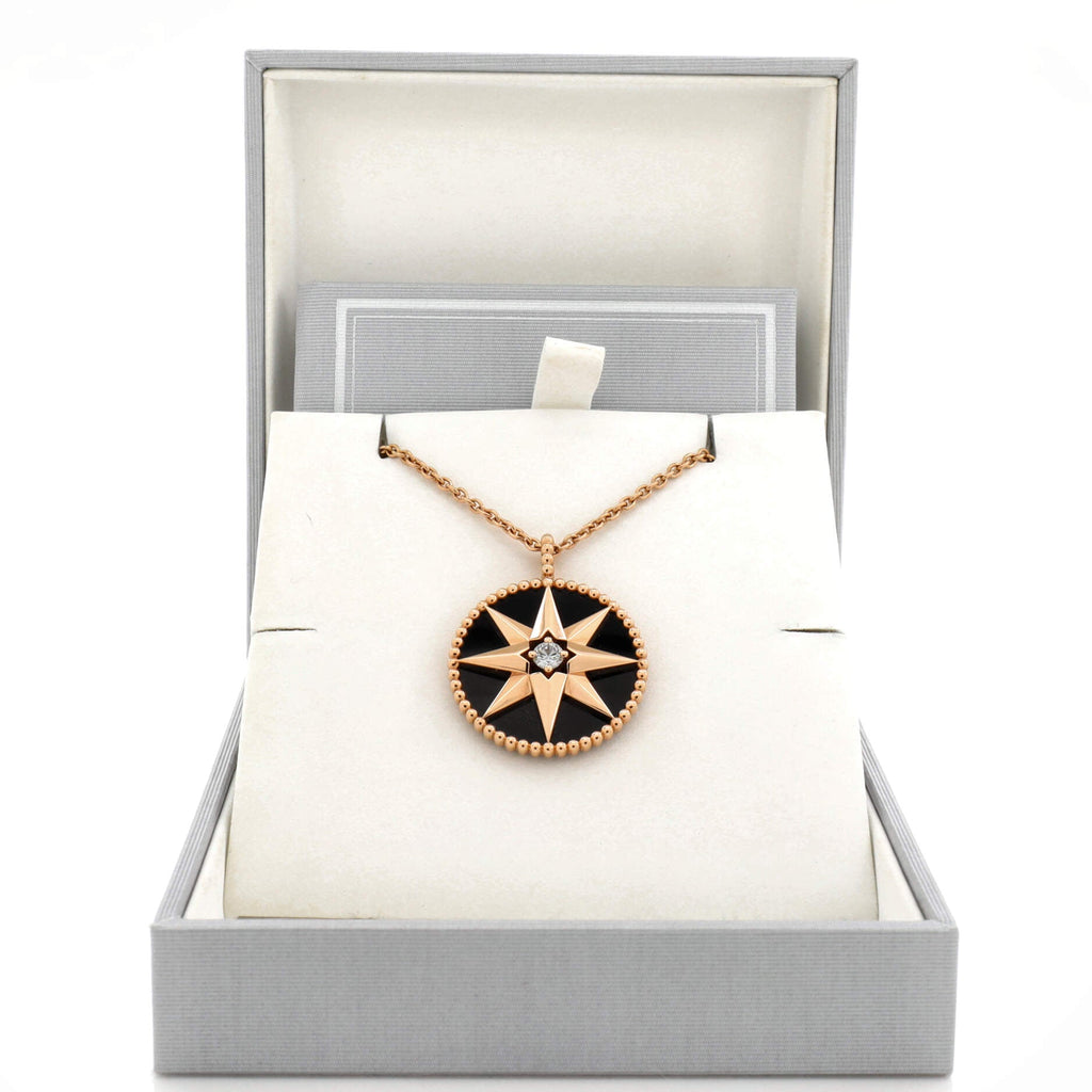 Rose des Vents Pendant Necklace 18K Rose Gold with Diamond and Onyx