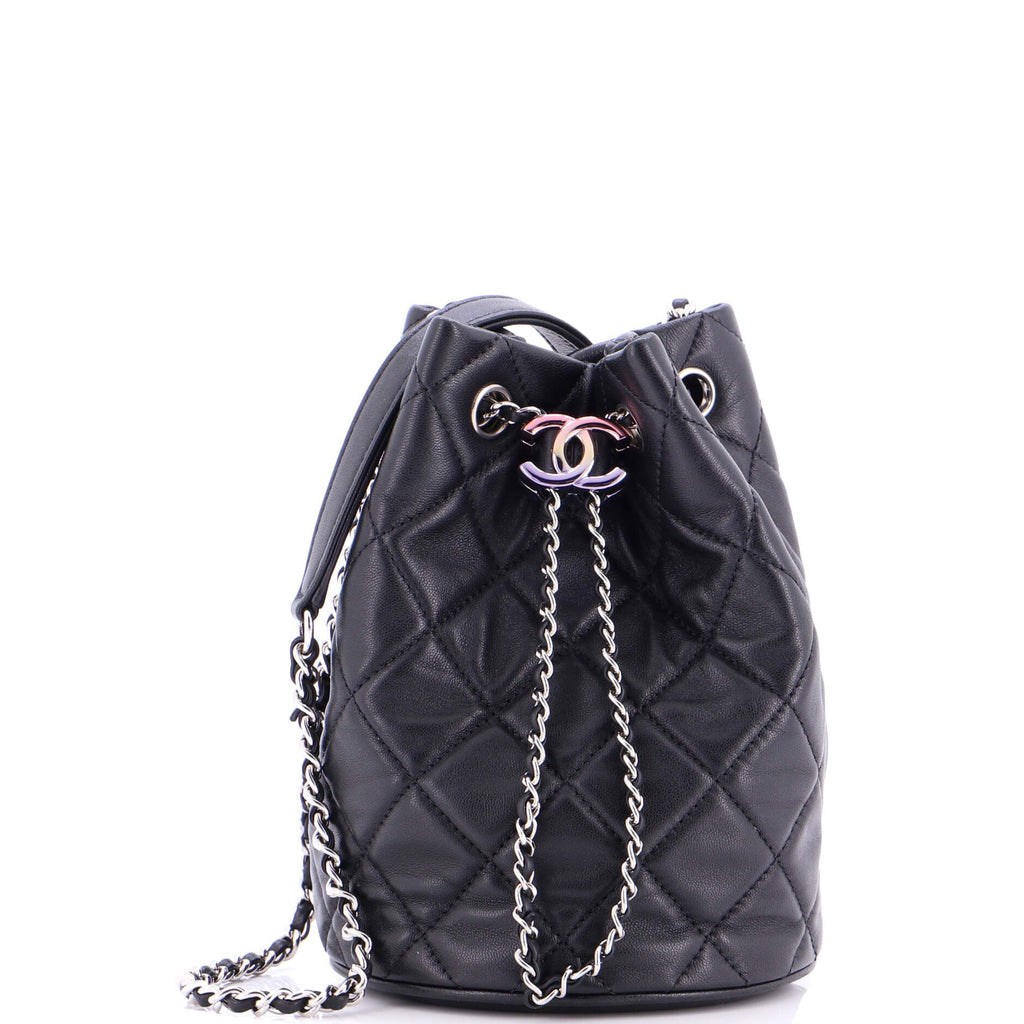 Rainbow CC Drawstring Bucket Bag Quilted Lambskin Mini