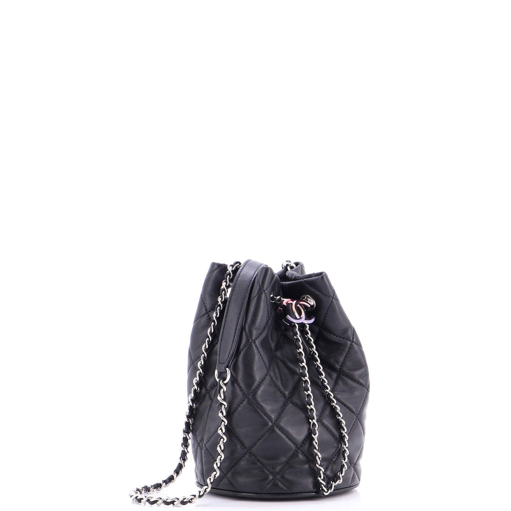 Rainbow CC Drawstring Bucket Bag Quilted Lambskin Mini
