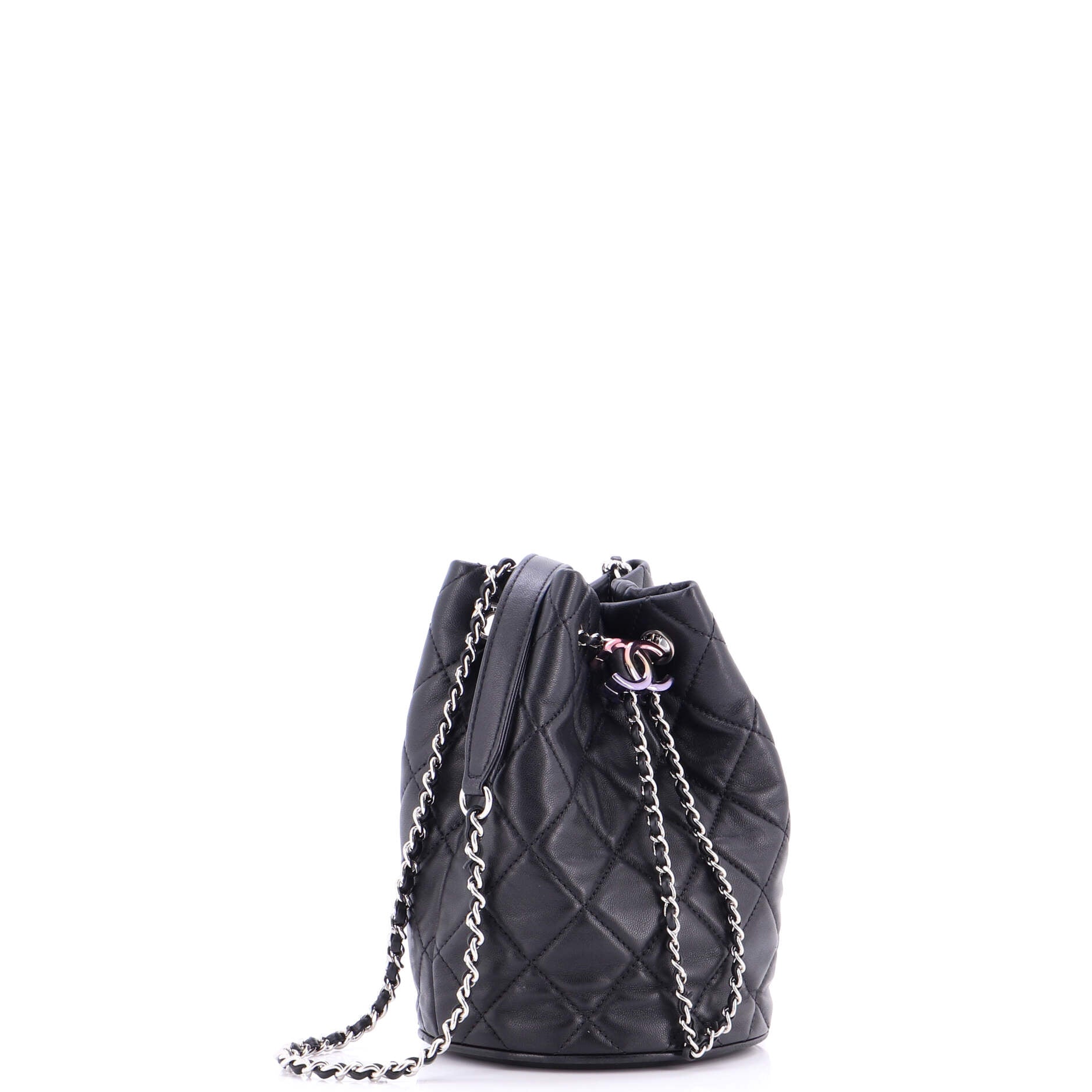 Rainbow CC Drawstring Bucket Bag Quilted Lambskin Mini