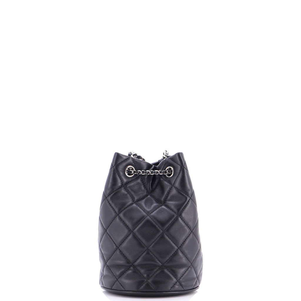 Rainbow CC Drawstring Bucket Bag Quilted Lambskin Mini