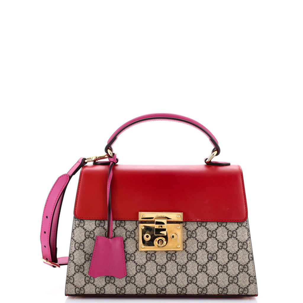Padlock Top Handle Bag GG Coated Canvas and Leather Small